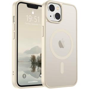 SUPFINE Magnetic for iPhone 14 Case & iPhone 13 Case (Compatible with MagSafe)(Military Grade Drop Protection) Slim Translucent Matte Shockproof Phone Cover,Antique White