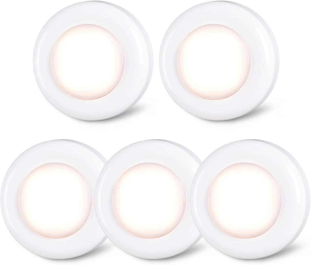 STAR-SPANGLED Push Tap Light, 2.8 Mini Night Touch LED Puck Lamp, Portable Under Cabinet Lighting AAA Battery Operated Powered, DIY Stick On Lights for Closet, Counter, Kitchen, Warm White, 5 Pack