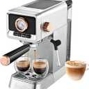 Mecity - 20 Bar Espresso Machine With Milk Frother, Brushed Stainless Steel Case, 37 Fluid Ounce Water Tank, Espresso Maker, Latte, Mocha