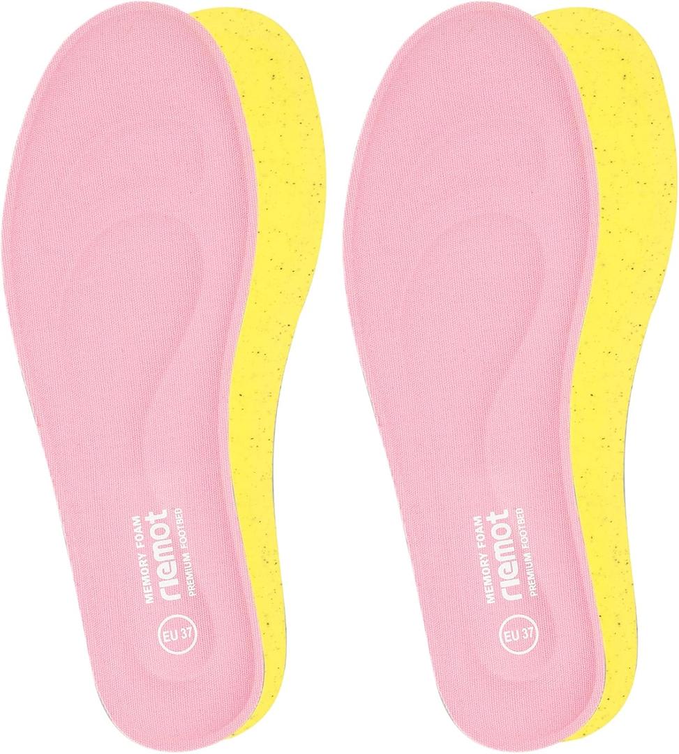 2 x riemot 2 Pairs Memory Foam Insoles for Women Replacement Shoe Inserts for Work Boot,Sneaker,Comfort Cushion Shoe Insoles,Breathable Inner Soles Shock Absorbing for Foot Pain Relief Pink US7/ EU38