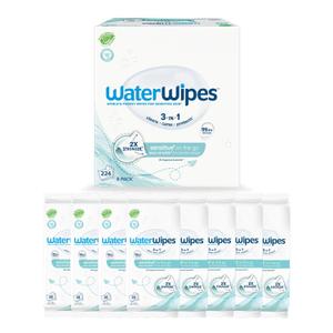 WaterWipes Sensitive+ On The Go Wipes, 3-In-1 Cleans, Cares, Protects, 99.9% Water, Unscented & Hypoallergenic Wet Wipes, 224 Count (8 Packs)