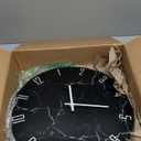 Big Wall Clock for Living Room Decor Marble Glass Wall Clock Battery Operated 16 Inch Black Wall Clocks Non Ticking