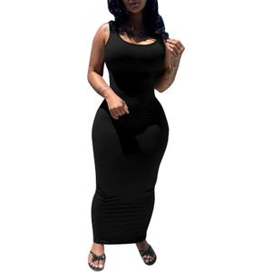 PINSV Women's Sexy Bodycon Tank Dress Basic Sleeveless Long Maxi Dresses Party Club Beach Sundresses (Medium)