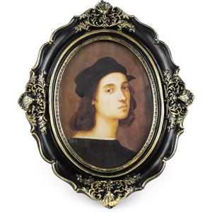 Cuspin 5x7 Picture Frame Black and Gold, Vintage Ornate Baroque Resin Photo Frame with Glass Front for Wall Hanging or Tabletop Display, Oval Frames for Horizontal or Vertical