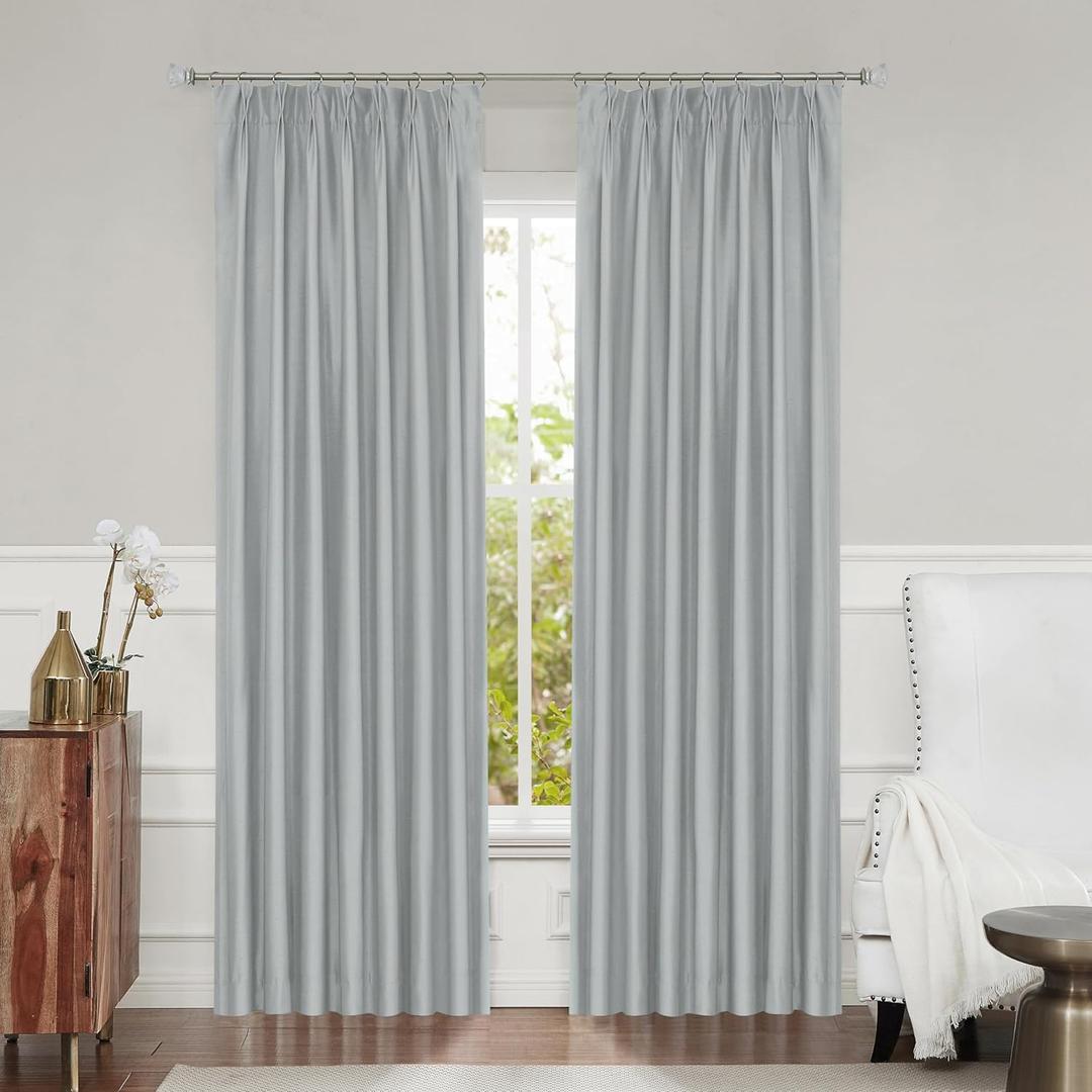 Grey Full Blackout Pinch Pleated Curtain 95 Inches Long for Bedroom Window Treatment Energy Efficient Thermal Insulated Luxury Silk Drapes with 9 Hooks (Ring not Include), 40"x95"x2, Weathered Gray