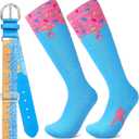 Ice Cream Drip Baseball Belt and Sock Combo, Youth Adult Adjustable Elastic Softball Belt Sock for Sport Practice (Blue, L)