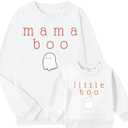 JINTING Mommy and Me Matching Outfits Halloween Little Boo Sweatshirt Spooky Mama Long Sleeve Shirt Tops (White, XXL)