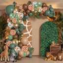 Foilswirl 34 Pieces Jungle Safari Party Decorations 4ft 5ft 6ft Safari Arch Backdrop Cover Jungle Arch Cover Green Leaves Backdrop Green Brown Khaki Balloons for Wildlife Birthday Party Decor
