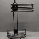 Bathroom Shower Caddy Hanging - 3-Tier Organizer with Soap Holder & 6 Hooks for Towels, Sponge; Fits 21mm Shower Head Arm, Black