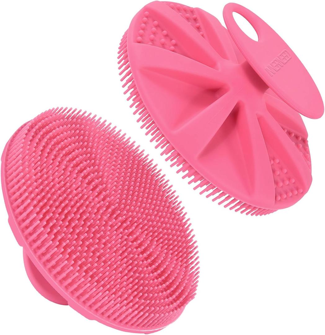 INNERNEED Food-Grade Soft Silicone Body Scrubber Shower Brush Handheld Cleansing Skin Brush, Gentle Exfoliating and Lather Well (Pink)