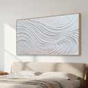 The Mode Art Abstract 3D Textured Wall Art White and Silver Gray Waves Canvas Print Modern Minimalist Framed Wall Decor for Living Room Bedroom Office 20x40inch