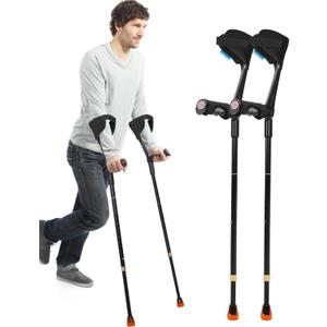 Forearm Crutches for Adults Have Elastic Crutches Padding for The Elbow+Hand Padding, Increases Walking Comfort (20.1*4.7*4.3IN, Black Double+Pads)