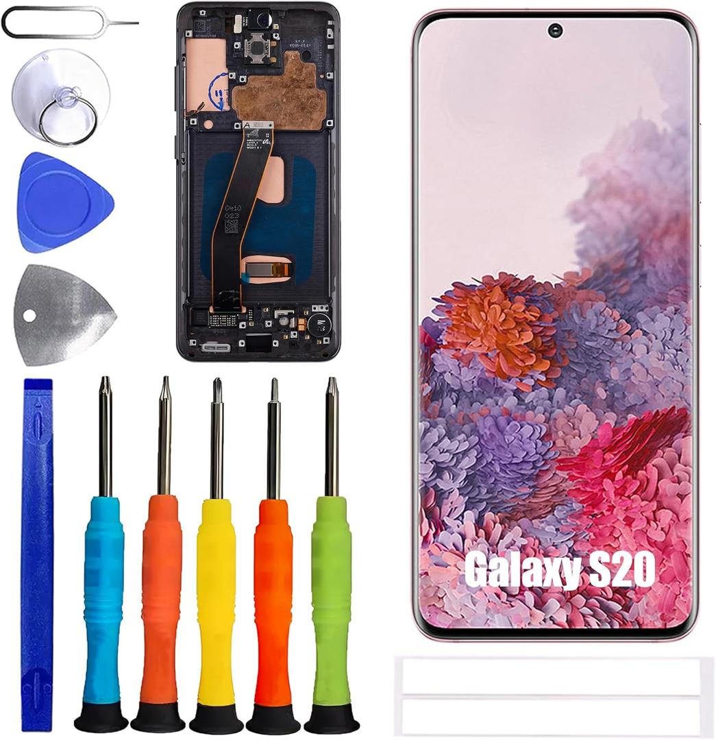 TFT Display [with Frame][No Fingerprint Function] Compatible with Samsung Galaxy S20 4G [6.2 inch] SM-G980, SM-G980F, SM-G980F/DS Screen Touch Digitizer Assembly LCD Display with Repair kit