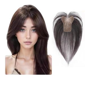 Hook and Loop Strap Human Hair Bangs No Clips Magic Paste Hair Toppers For Women Easy to Wear Hairpieces (Black No Bangs V)
