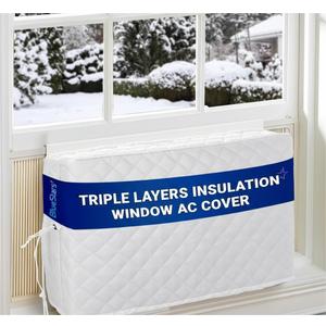 UPGRADED Window Air Conditioner Cover Indoor - NEW Version with Velcro Sides - Inside AC Cover for Winter - Polyester Fiber Fill Layers Insulation - 25" x 17" x 3.5" - Wh(te (10000 - 12000 BTU)