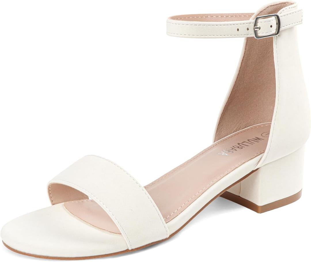 Wulubaba Girls Dress Shoes Low Heel Flower Girl Sandals | Open Toe, Ankle Strap, Wedding Party, Little And Big Girls