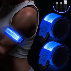 Simket LED Armband Rechargeable for Running(2 Pack), Running Lights for Runners, Running Lights, High Visibility Reflective Running Gear Adjustable Light Up Arm Bands for Men Women Kids (blue)
