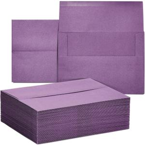 100 Pack 5x7 Invitation Envelopes, A7 Gummed Seal Square-Flap Invite Envelope for Wedding, Holiday, Birthday, Baby Shower - Purple - 120 GSM - 5.25 x 7.25 inch