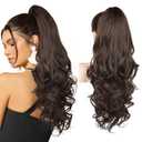REECHO 24" Claw Clip in Ponytail Extensions Long Curly Wavy Ponytail Hair Extension Jaw Clip on Pony Tails Hairpiece for Women - Dark Chocolate Brown