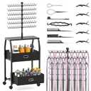 Portable Braiding Hair Rack With Wheels & Storage Drawers,168 Pegs Hair Extension Holder Hanger for Braiding Hair Separator Stand Display,Hair rack with stylist hair braiding tools(black)