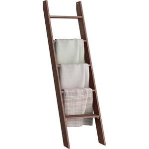 VASAGLE Blanket Ladder Decorative Farmhouse for The Living Room, 5-Tier Ladder Shelf, Ladder Rack for Storage and Decor, Maroon Brown ULLS018T51 (3"D x 17.2"W x 63"H)
