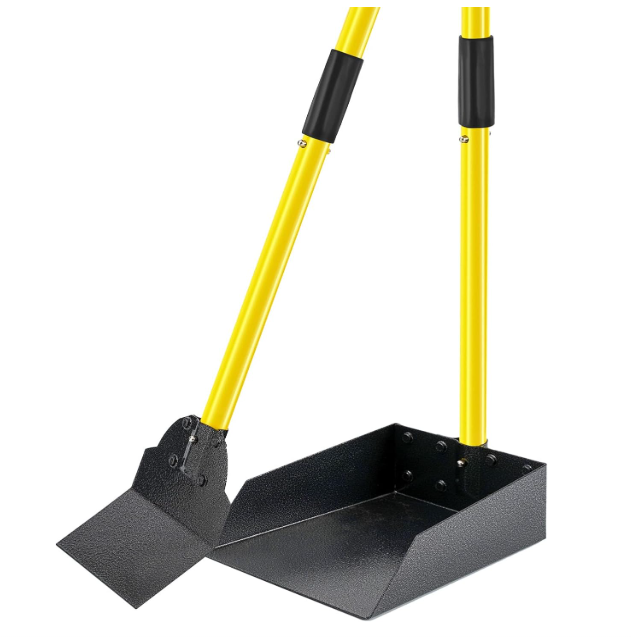 Dog Pooper Scooper,Tray and Spade Set Poop Scooper for Dogs, Adjustable Long Handle Metal Pooper Scooper with Bin for Pet Waste Removal, No Bending Clean Up for Medium and Large Dogs