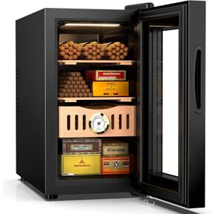 25L Electric Humidor, 200 Counts Cigar Humidor Cabinet with Cooling Temperature Control, Electric Cooling Cigar Fridge with Spanish Cedar Wood Shelves & Hygrometer