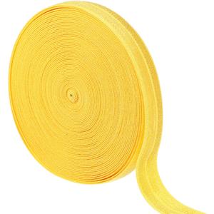 uxcell 10 Yards Fold Over Elastic Stretch Ribbon Strap, 1-1/2 Inch Wide Folded Edge Elastic Webbing for Hair Ties Headbands DIY Craft Waistband Pants Clothes, Yellow
