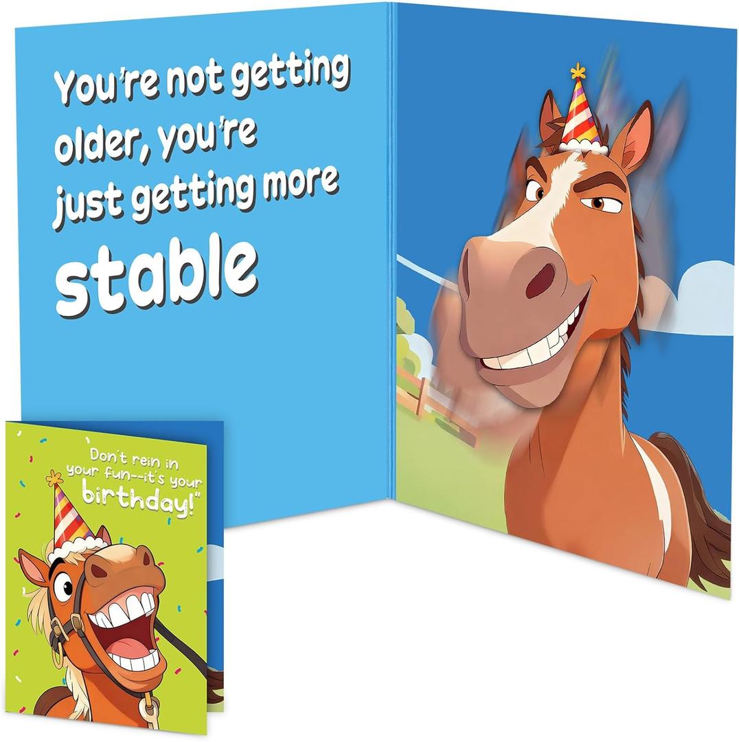 2 x Musical Birthday Card, Hilarious Horse Birthday Card with Sound & Motion - Funny Birthday Cards for Men, Women, Dad, Mom, Son, Husband, 5"x7"
