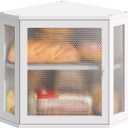 Corner Bread Box Kitchen Countertop Extra Large Capacity Farmhouse Bread Box, Corner Countertop Storage, Double Layer Bread Holder (White, Large) (11.8" x 11.8" x 13.8")