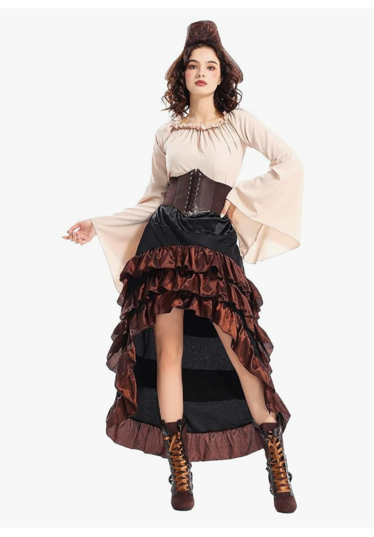 Womens Pirate Costume Renaissance Dress Female Sexy Spanish Steampunk Captain Pirate Skirt Halloween Costumes, Small