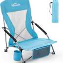 Homcosan Portable Low Folding Beach Chair - Lightweight Camping Chair for Adults with Cup Holder & Storage Pocket, Carry Bag Included (Blue), 1 Pack