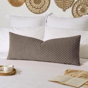 Kevin Textile 14x36 Inch Long Lumbar 1 Pack Boho Decorative Throw Pillow Cover Soft Striped Corduroy Rectangle Cushion Case Farmhouse Solid Color Accent for Living Room Couch Sofa Bed, Light Brown