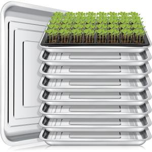 FillTouch 10 Pcs Stainless Steel Seed Starter Tray, Stainless Metal Garden Trays, Nursery Seedling Pots for Collection Transplantation & Propagation Flats, No Drain Holes(15.8 x 11.8 x 1.4 Inch)