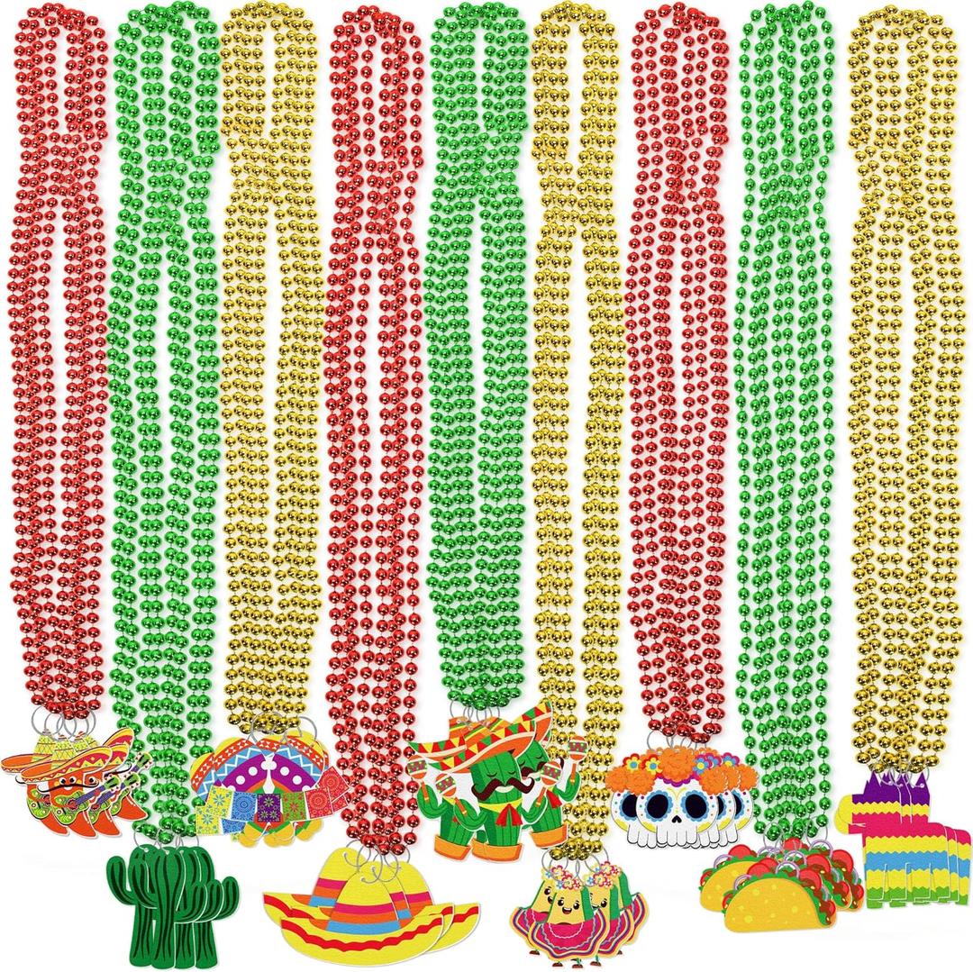 Jollylife Cinco de Mayo Fiesta Beaded Necklaces Mexican Colorful Beads Party Decorations Favors Birthday Supplies
