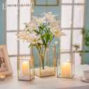 Glass Hurricane Candle Holder: 6 Pcs Gold Large Rectangular Hurricane Candleholder Lantern Centerpieces for Tables Glass Decorative Lantern Candle Holder for Wedding Christmas Home Decor (6.5 & 8 & 9.5 inch H-6 Pcs, Gold)