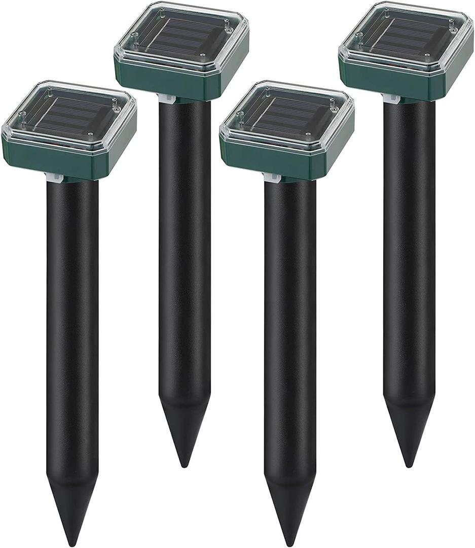 Mole Repellent Solar Powered Outdoor,Ultrasonic Vole Gopher Repellent for Lawn Garden, Groundhog Snake Repeller, Mole Deterrent, Waterproof (4 Packs)