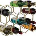 Buruis Countertop Wine Rack, 14-Bottle Modern Freestanding Metal Holder for Red and White Wine, Tabletop, Kitchen, Bar, and Cabinet Storage (Gold)