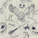 FunStick Vintage Grey Beige Wallpaper Peel and Stick Harry Potter Navy Blue Owl Pumpkin Witchy Bat Gothic Wall Paper Mural for Bedroom Self Adhesive Beige Contact Paper for Walls Cabinets 17.5"x118" 