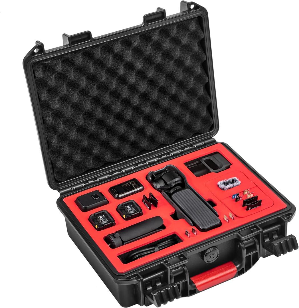 STARTRC OSMO Pocket 3 Hard Case, Multifunctional Portable Waterproof Hard Case for DJI OSMO Pocket 3 Creator Combo Camera Accessories, BLACK AND RED, 1132052B (Medium)