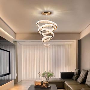 Dixun LED Big Crystal Chandeliers Modern 5 Rings Pendant Light Adjustable Ceiling Light for Bedroom Dinning Room Kitchen (Warm White) (Warm White)