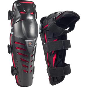 Motorcycle Knee Shin Guards, Long Leg Protection Crash Proof Motorcycle Knee Protection Bendable Adjustable MTB Knee Pads for Men Motocross Gear (Red/ Regular)