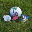 Premium Golf Gift Set: Embroidered Jacquard Checked Pattern Pink Golf Towel, 3 Golf Balls, and 2 Golf Ball Markers with Hat Clip, Ultimate Christmas Golf Gift for Men Women (Flamingo Box)