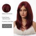 Wine Red Wigs for Women Medium Length Long Straight Wig with Curtain Bangs Synthetic Hair Heat Resistant Wigs for Everyday Party Cosplay Wear