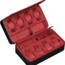 ROTHWELL 8 Watch Travel Case Storage Organizer for 8 Watches, Sunglasses, Rings & Cufflinks |Tough Portable Protection with Zipper Fits Most Wristwatches & Smart Watches Up to 50mm (Black/Red)