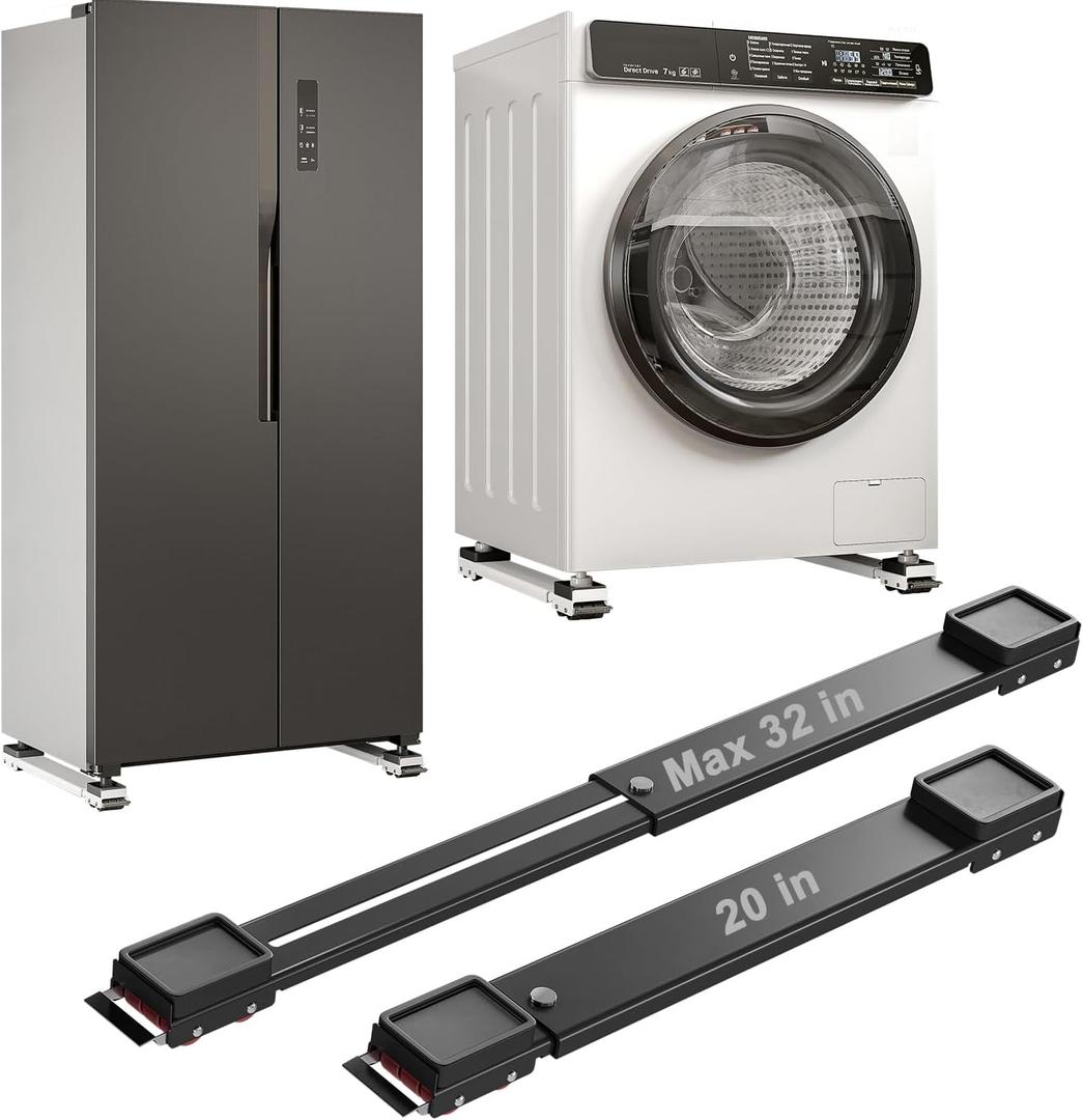 Appliance Rollers Heavy Duty 20-32in New Generation Extendable Appliance Rollers Anti Slip Mobile Washing Machine Base Easily Move Dryers, Refrigerators, Furniture (Black-Upgrade wheel)