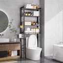 Over-The-Toilet Storage Rack 4-Tier,Bathroom Organizer Shelf Over Toilet,Adjustable Wooden Shelves and Basket,Freestanding Above Toilet Shelf,Space Saver for Rooms(Black Rack-Black Shelves)