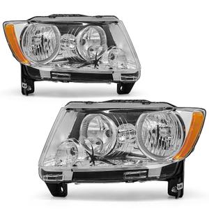 AXLAHA for 2011-2013 Jeep Grand Cherokee Headlight Assembly Compatible with 2011-2017 Jeep Compass Headlamp Clear Lens Chrome Housing Amber Reflector Left & Right PairBulbs Not Included