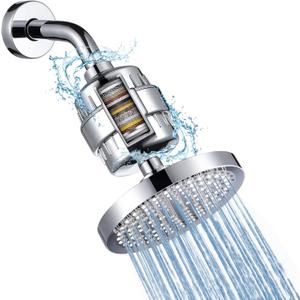 Iopsk Filtered Shower Head with 23 Stage Water Softner, High Pressure Shower Filter Head for Hard Water, Powerful Shower Head with Filters, Reduces Chlorine and Heavy Metals(6" Round, Polished Chrome)