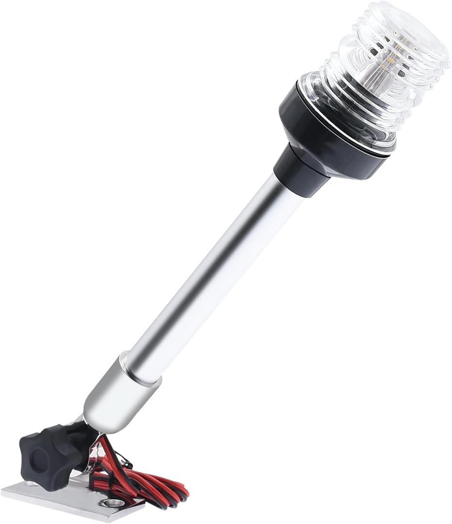 Geloo 12 Inch Navigation Lights - Fold Down Stern & Anchor Lights for Pontoon, Fishing Boat & Yacht - All Round 360 Illumination - 3 Nautical Mile (12 Inches Folding, Stainless Steel Base)